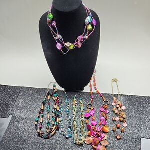 Multicolor Beaded Shell And Glass Necklace Bundle